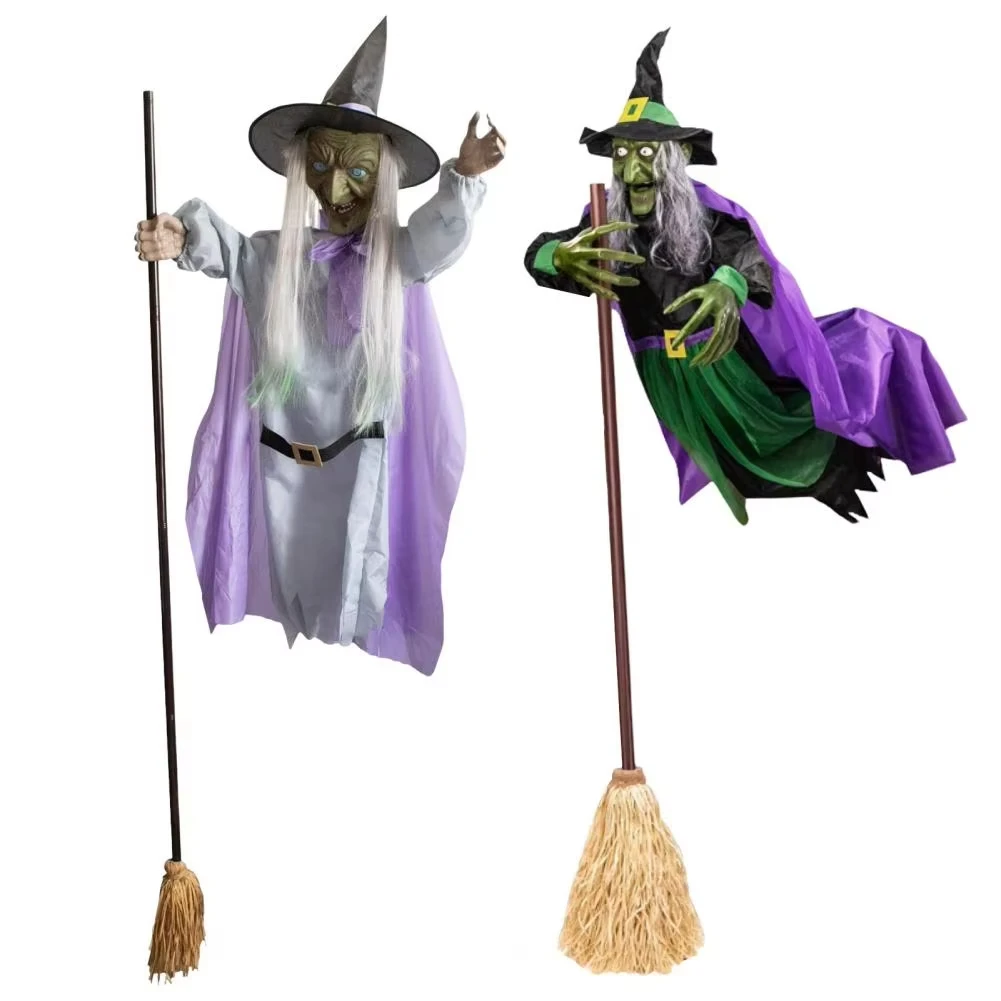 Animated Hovering Witch Animatronics Touch Voice Control Large Hovering Witch Prop With Glowing Eye Halloween Flying Witch Decor