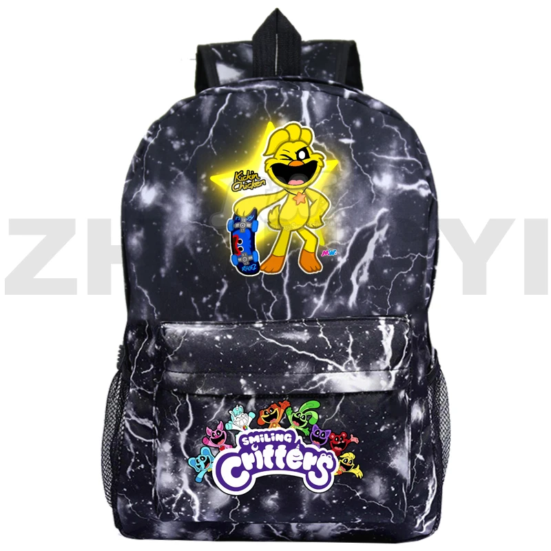 Smiling Critters School Back Pack for Boys Merch Kawaii Backpack Colorful Vintage Travel Sport Bagpack Men Portable Shoulder Bag