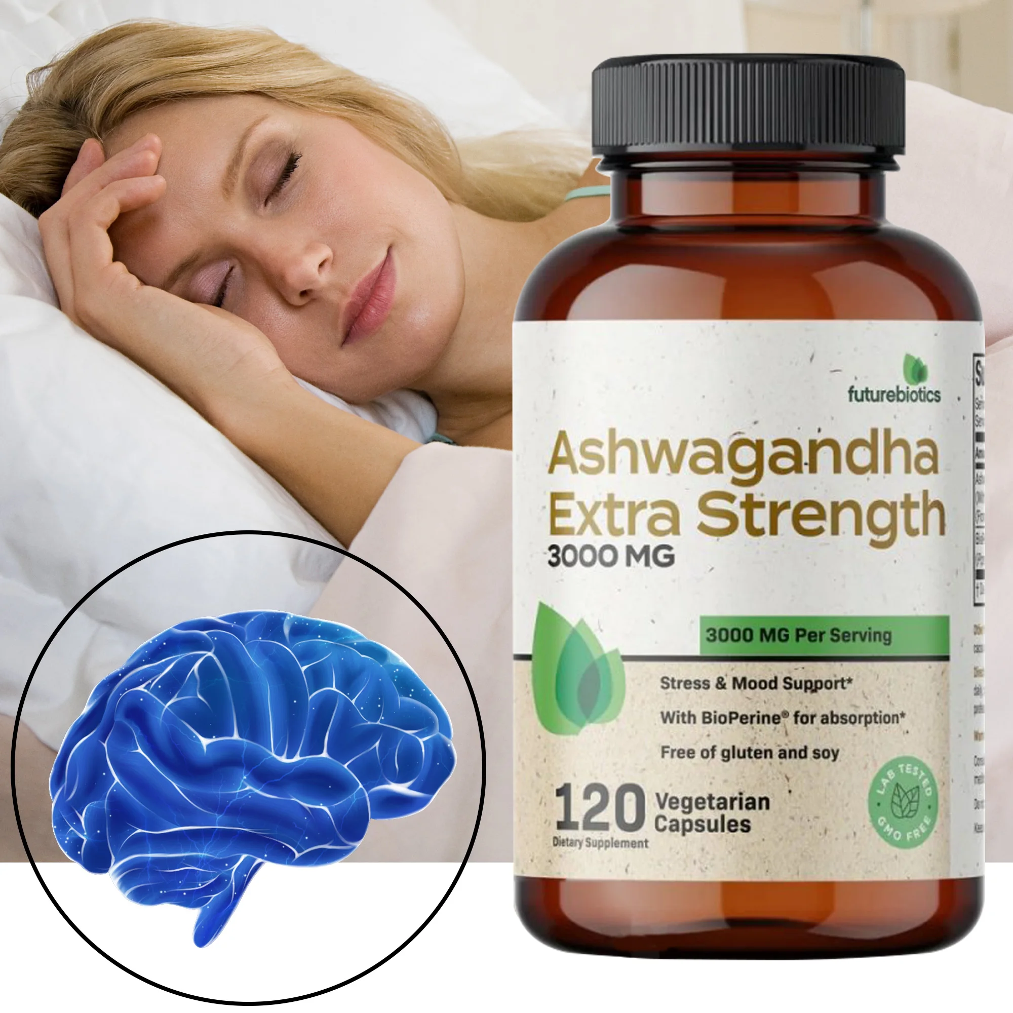Ashwagandha Extra Strength 3000MG - Powerful Stress Relief, Boosts Brain Function, Improves Sleep Quality, Positive Mood
