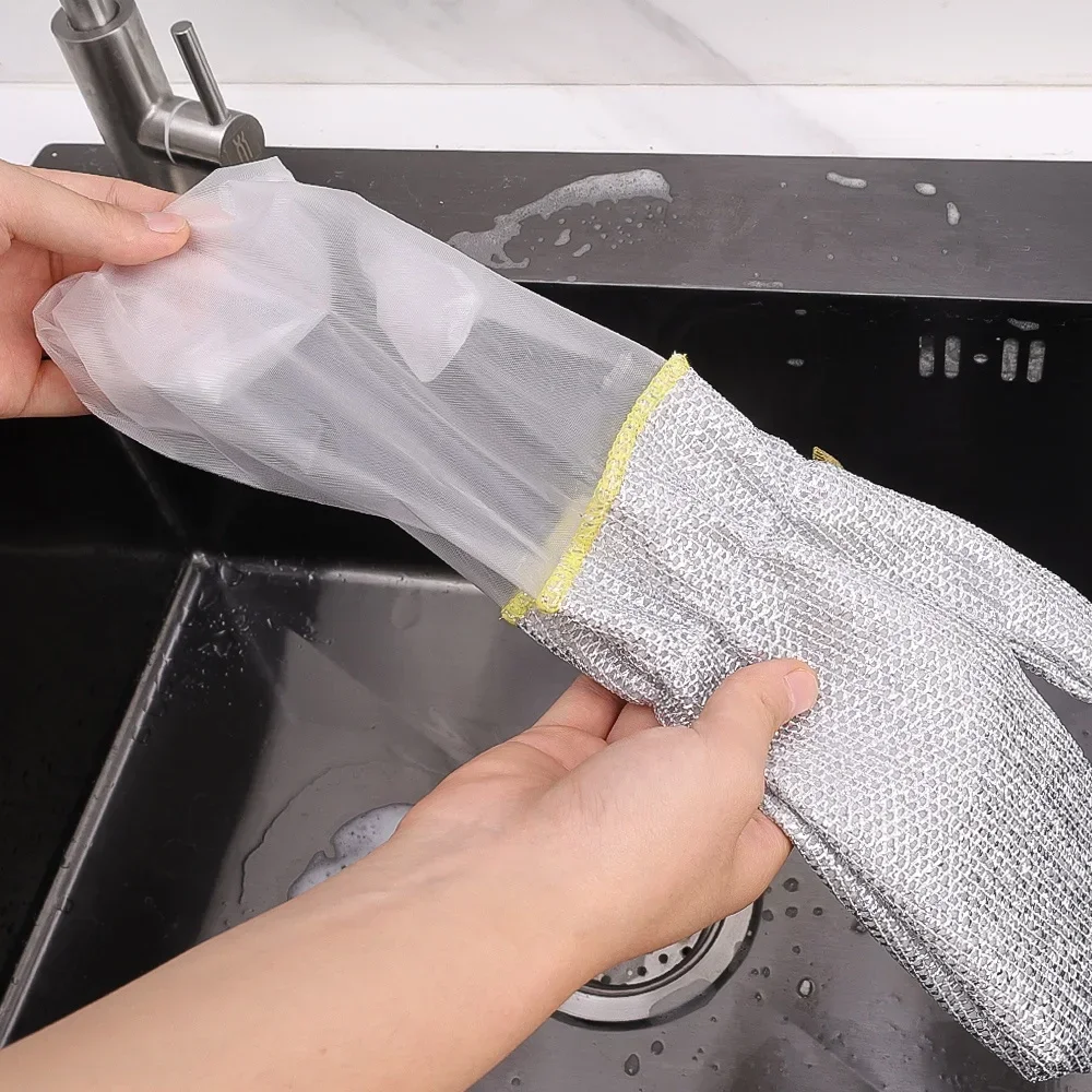 Kitchen Cleaning Gloves Steel Wire Ball Dishwashing Gloves Waterproof Brush Oil Bowl Artifact Household Cleaning Gloves 4/1Pcs