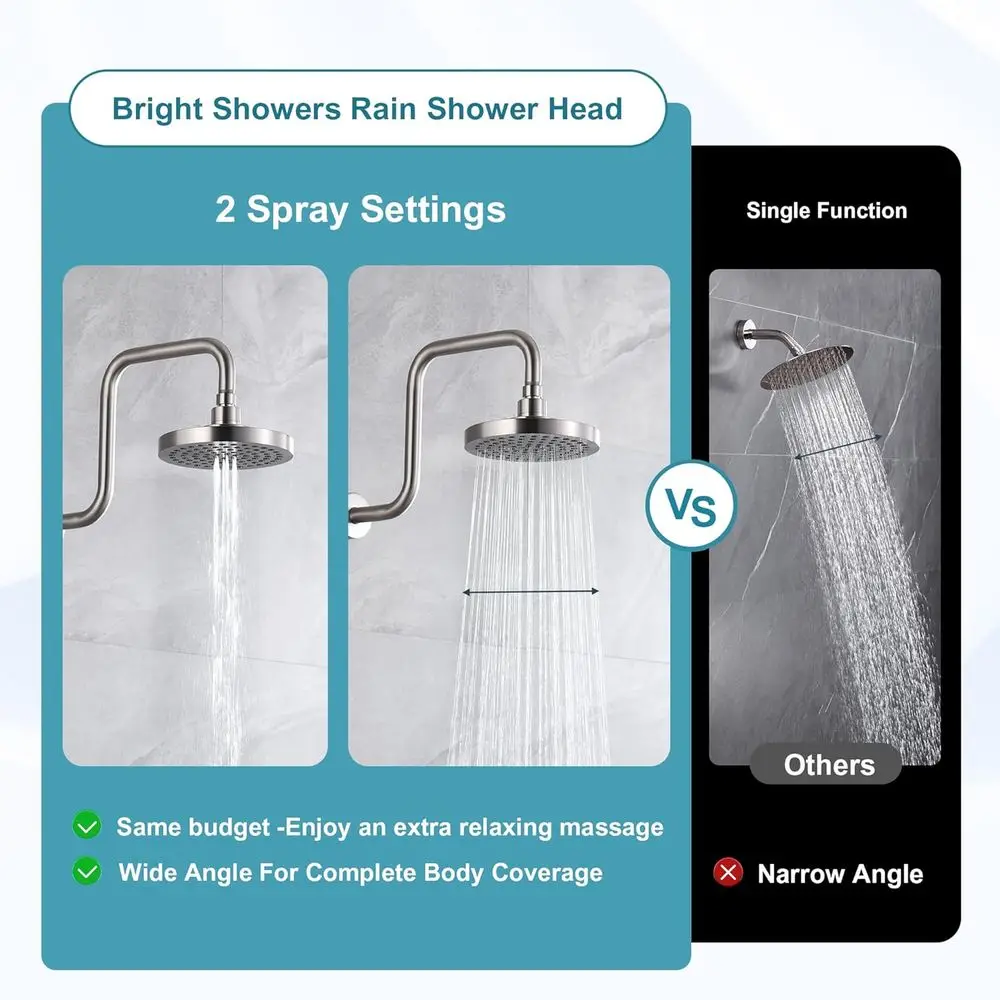 6 رؤوس دش مطري عالية التدفق مع وضعين للرش وزاوية قابلة للتعديل، سهلة التركيب، لمسة نهائية من النيكل المصقول #5