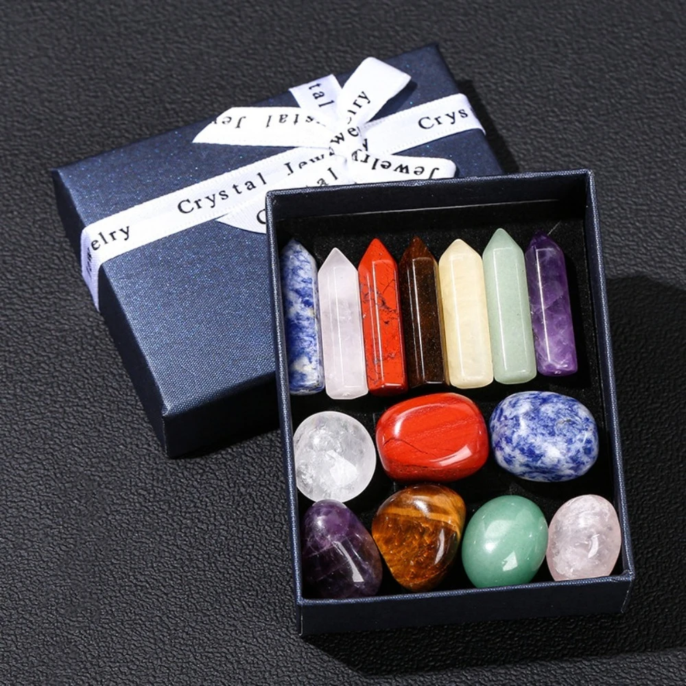 

7 Chakra Crystal Pointed Wands Tumbled Stone Healing Set Pocket Reiki Quartz Yoga Meditation Home Decor Gift