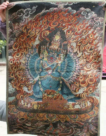 Tibet Buddhism Cloth Silk Buddha Yamantaka Yama Dharmaraja Thangka Thanka Mural