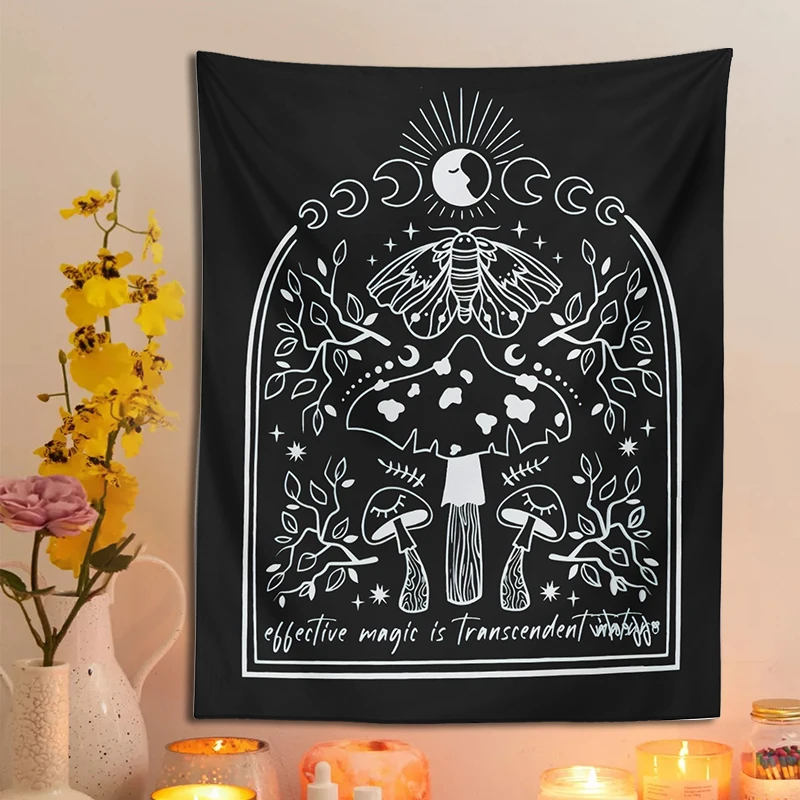 Tarot Mushroom Tapestry Wall Hanging Moon Phases Fairycore Witchy Alt Bohemian Decoration Home Hippie Girls Dorm Room Decor