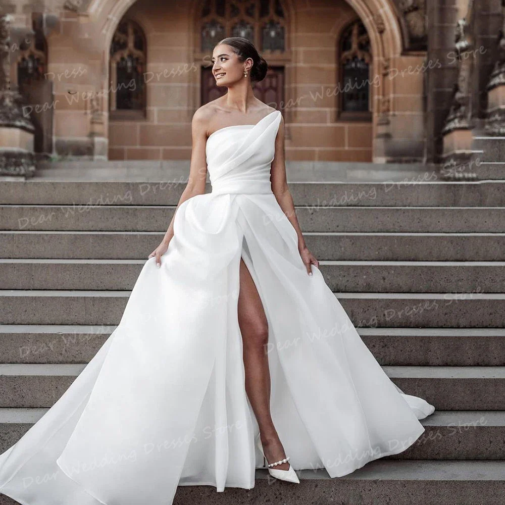فساتين زفاف مقاس كبير من الساتان بدون حمالات ذات قوة عالية فيستدو دي نويفا أنيقة بدون قطار
