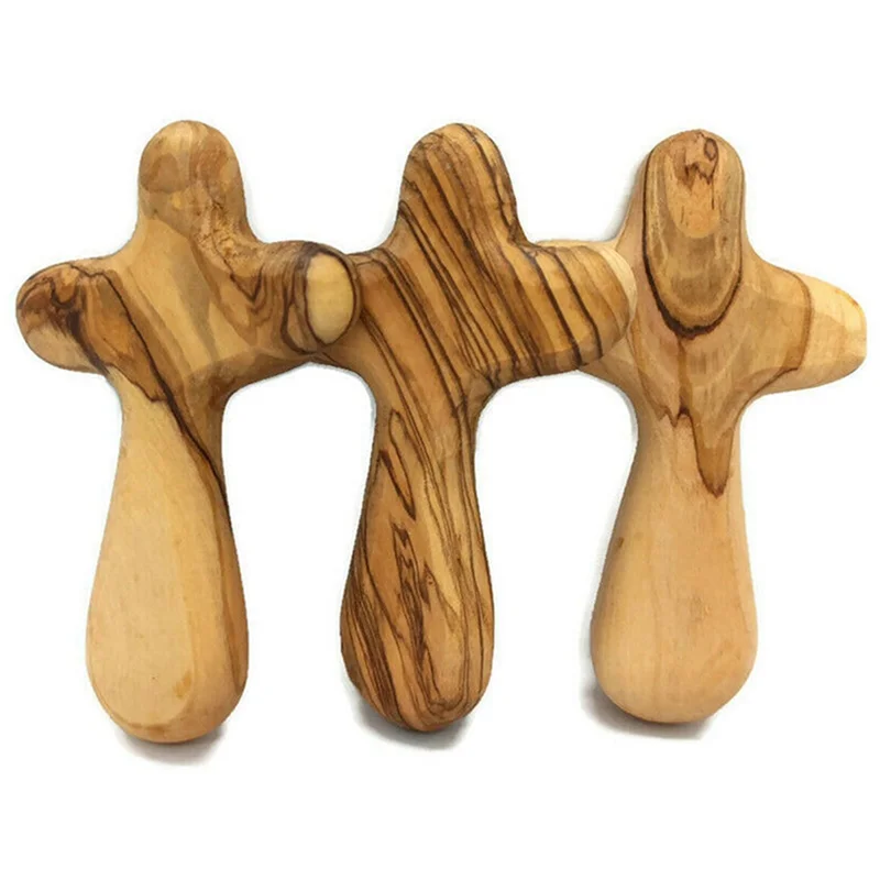 A23Q-10PCS Small Olive Wood Crosses, Holding Crosses Portable Prayer Crosses