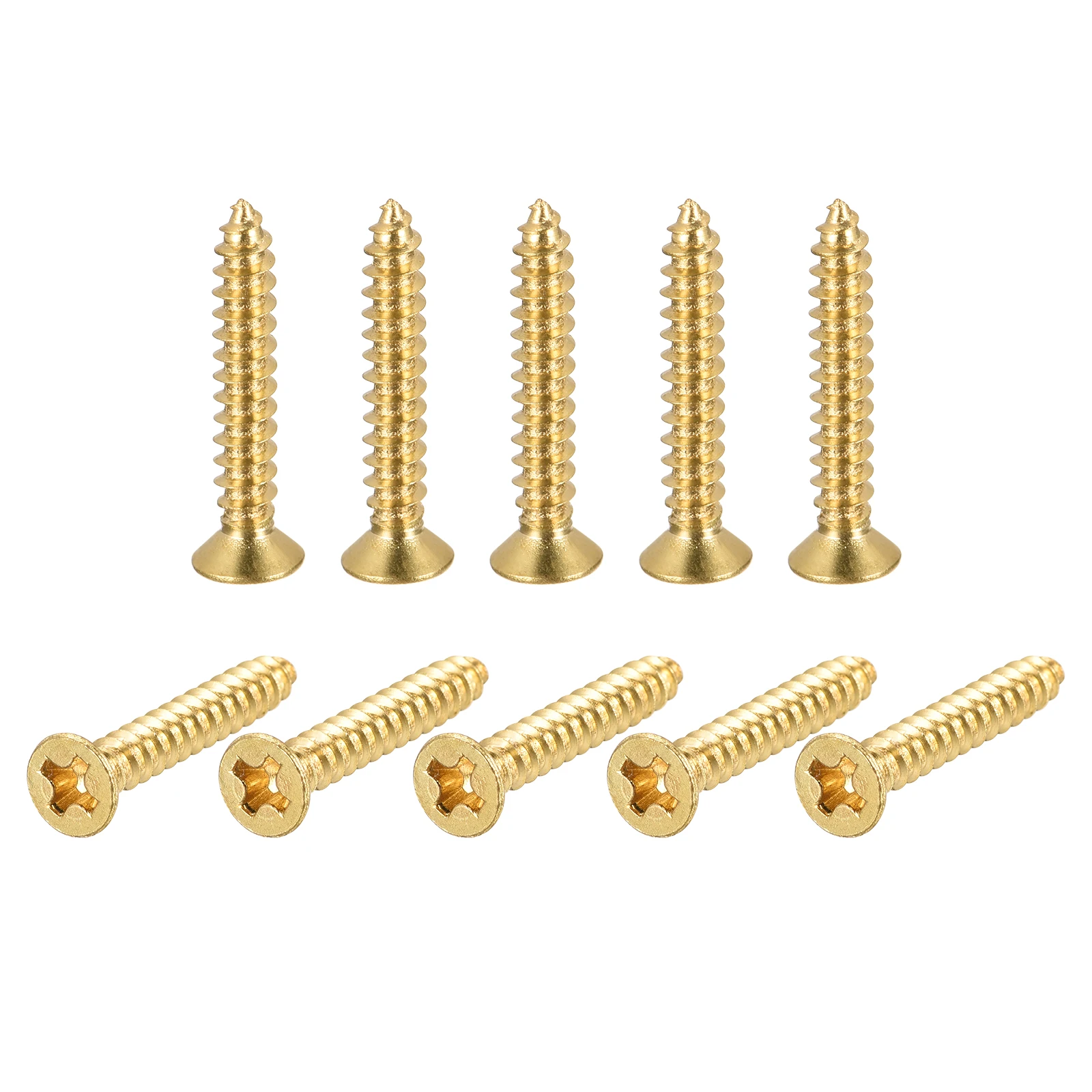 Uxcell 48pcs Brass Wood Screws M3x20mm Phillips Flat Head Self Tapping Connector for Door Cabinet Wooden Furniture