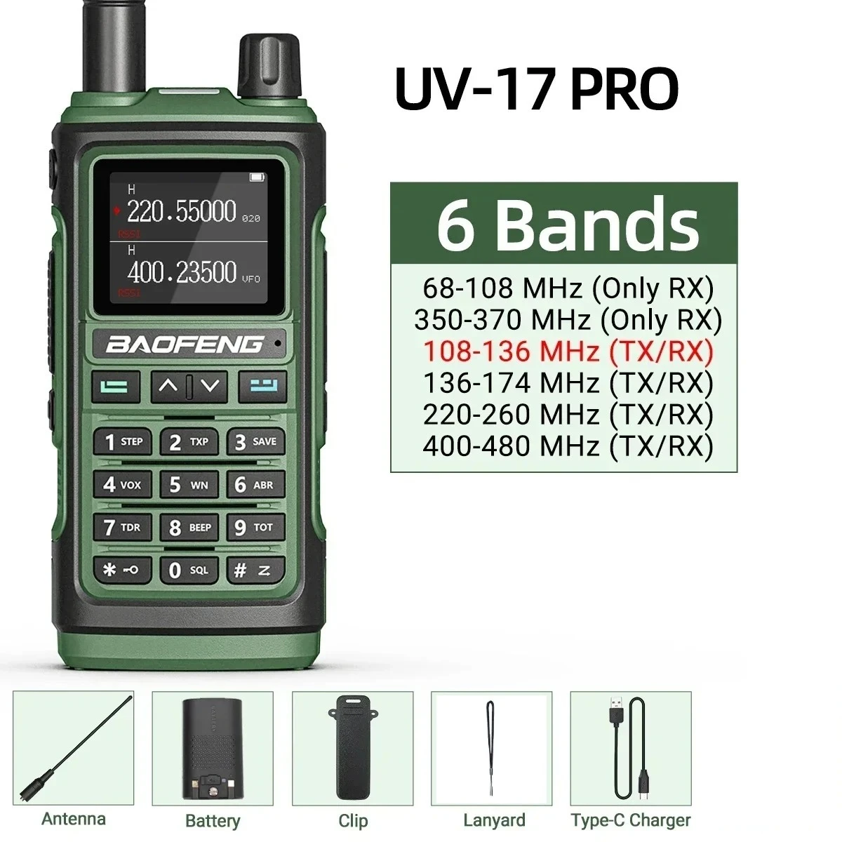 

Baofeng UV 17 Pro Wireless Copy Frequency Walkie Talkie 16 KM Long Range Flashlight Type-C Charger Ham Radio UV 17 Pro L K5 5R