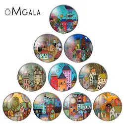Colorful Painting Town City Bulidings  8mm/10mm/12mm/18mm/20mm/25mm Round photo glass cabochon demo flat back Making findings