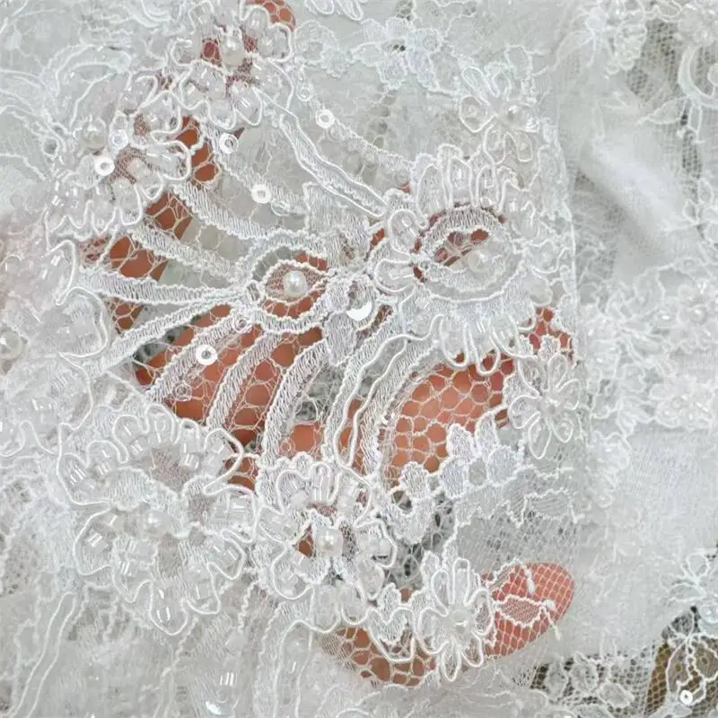 3M x 1,5M Perlenkordel-Pailletten-Spitzenstoff. Luxuriöser Abendkleidstoff, Französische Spitze zum Nähen – Detail 3