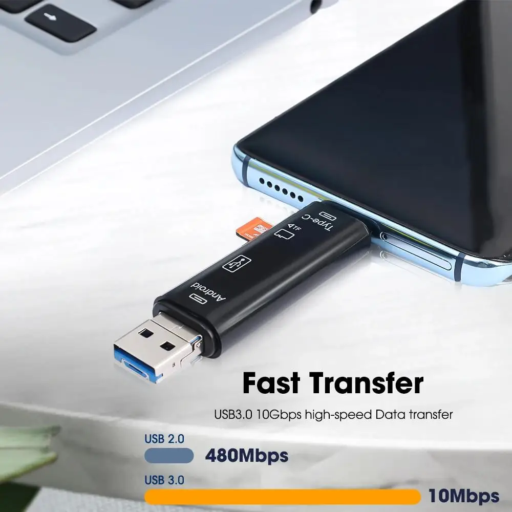 Nowy czytnik kart pamięci 5 w 1 USB 2.0 Typ C USB Micro USB SD TF do komputerów z Androidem, stacji dokującej, adapter OTG Typ C
