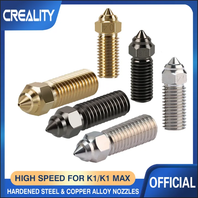 

Creality K1 Nozzle Brass/Copper Plated/Hardened Steel K1 Nozzle Kit 0.2/0.4/0.6/0.8/1.0/1.2mm for K1/K1 Max 3D Printer Parts