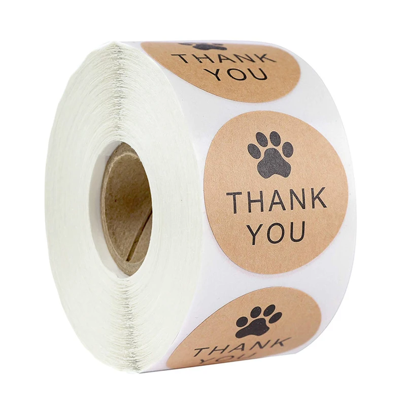 500pcs/roll Round Kraft Paper Thank You For Bear Footprints Stickers Pcslabels Sticker Cute Handmade Stationery Sticker