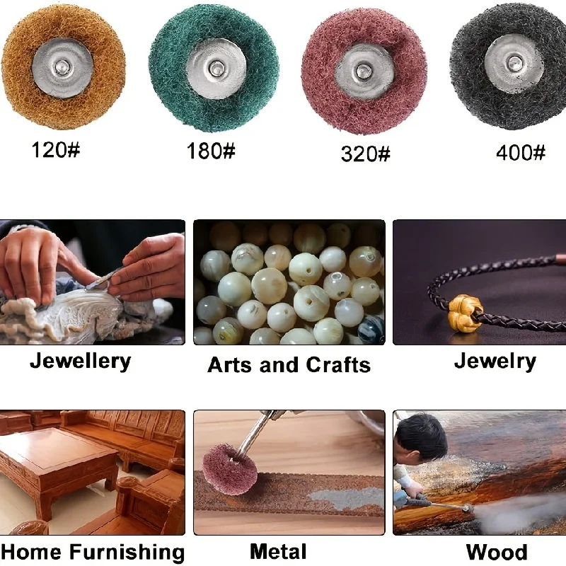 

16pcs Nylon Buffing Wheel Set, 4 Grits (120/180/320/400), for Metal Rust Removal, Polish, Deburr. For Grinders & Rotary Tools.