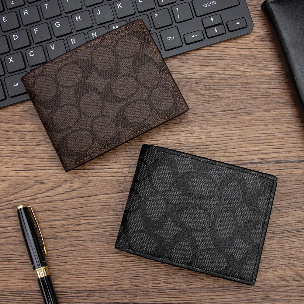 2026 Designer Embossed Men's Bifold Wallet Compact with Multi Card Slots and Coin Pocket