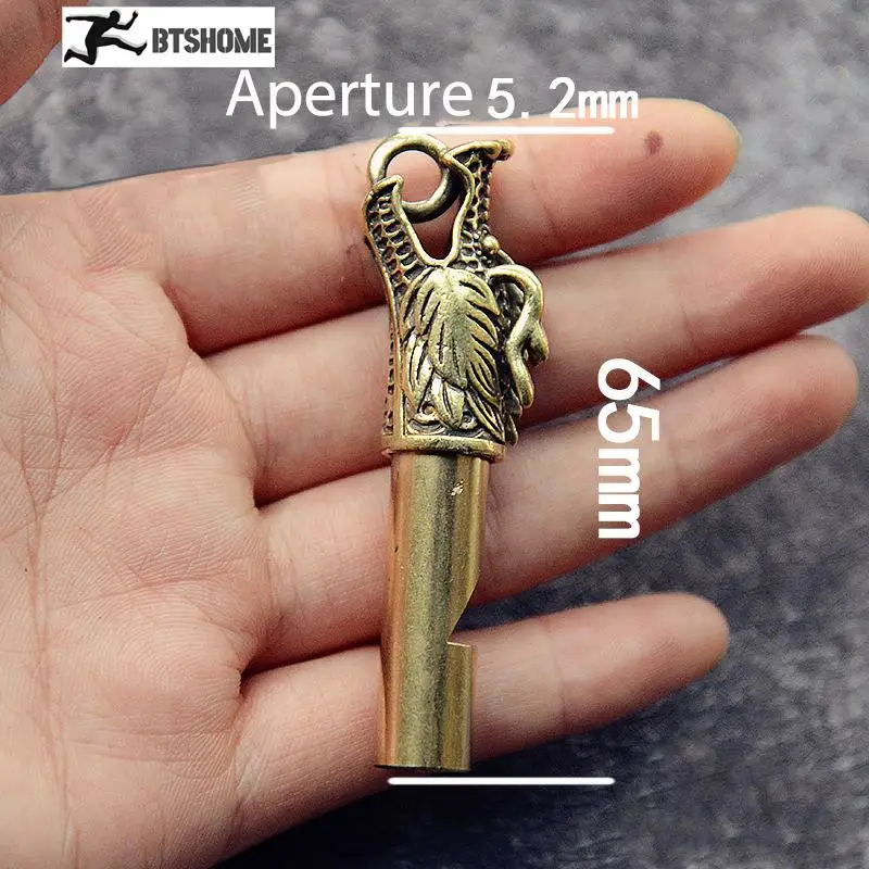 Vintage Brass Dragon Head Whistle Pendants Survival Tools Car Keys Chains Outdoor Whistles Necklaces Keychains Charm