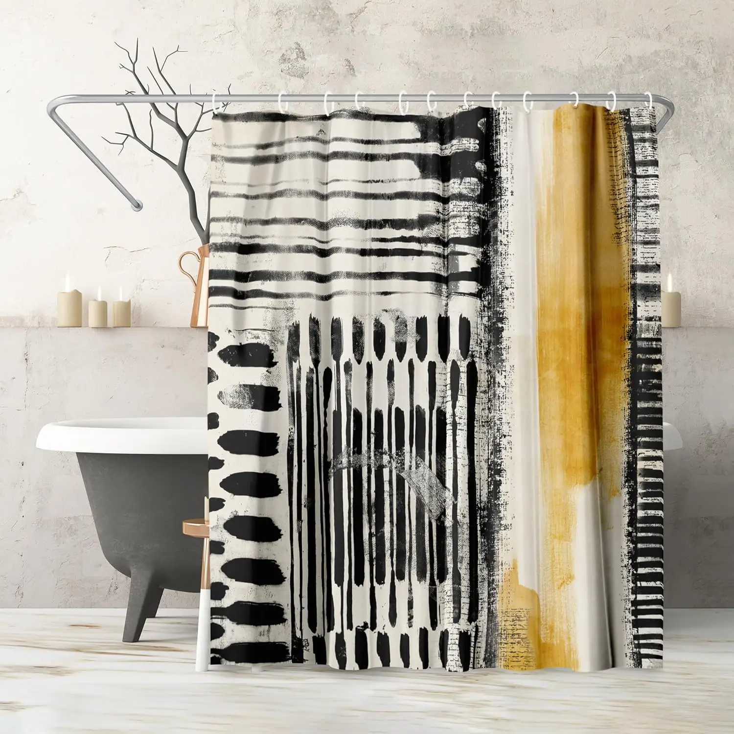 

71x74 Abstract Water-Resistant Shower Curtain with Metal Grommets and Hooks - Polyester Bathroom Decor for Modern Homes