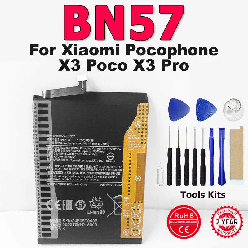 

New Phone BN57 Battery For Xiaomi Pocophone X3 Poco X3 Pro Replacement Bateria + Tools