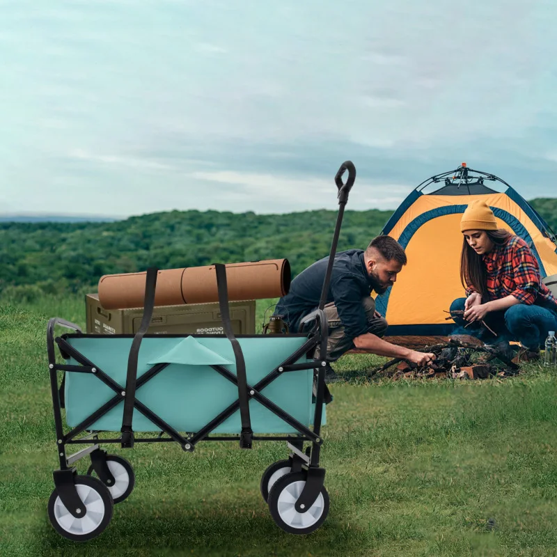 

Collapsible Foldable Wagon Cart Beach Wagon Heavy Duty Utility Cart Utility Wagon Grocery Cart For For Camping Green