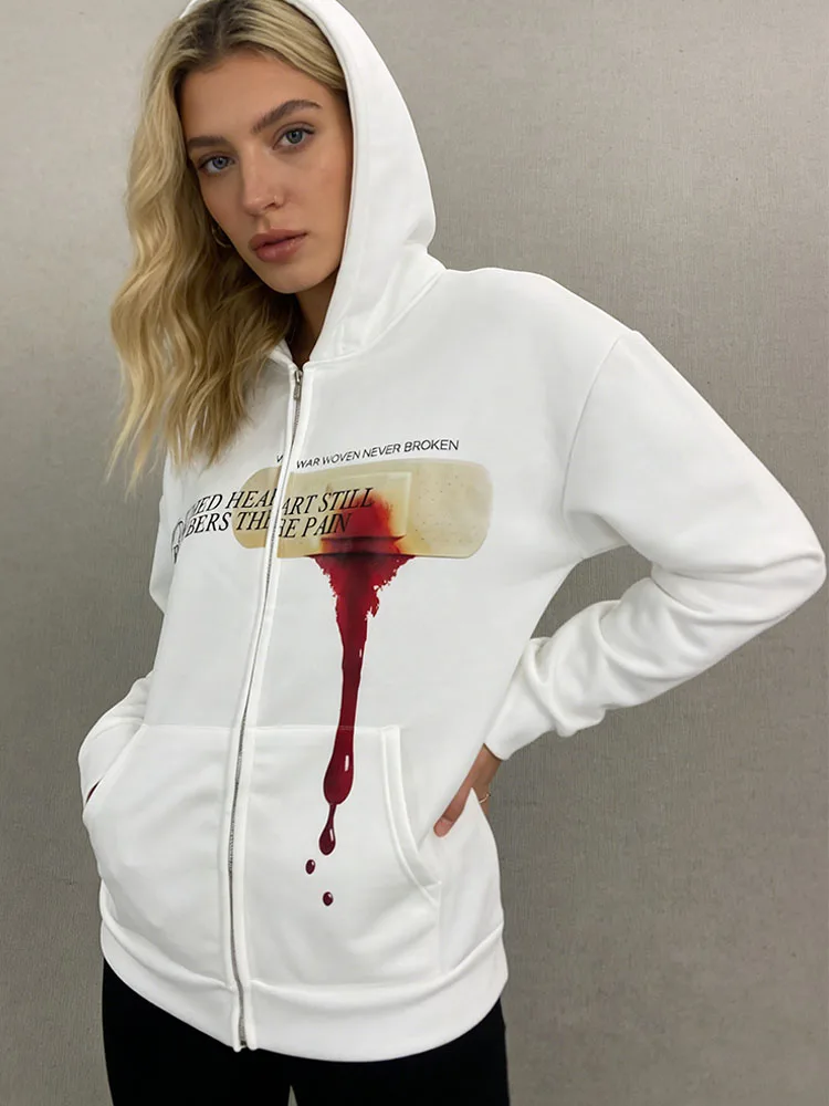 

Готическая толстовка в стиле Харадзюку с принтом, модная уличная одежда, ретро 90-х, женская модная новинка, толстовка на молнии, одежда Y2K