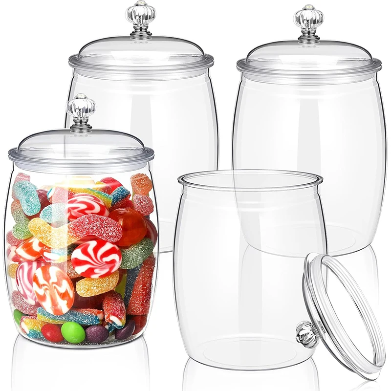 Clear Plastic Candy Jar 1pc with Lid for Kitchen Counter, Plastic Cookie Storage Pot for Festive Parties , Sealed Apothecary Jar