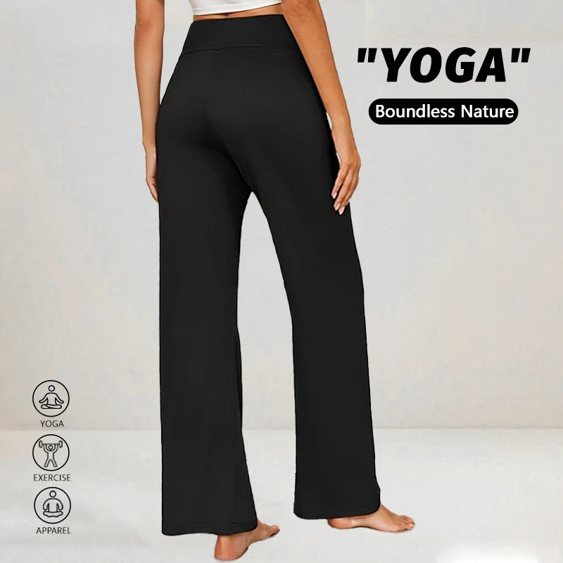 

Женские спортивные брюки с высокой талией, прямые, широкие, для фитнеса, йоги, из мягкой ткани, леггинсы, повседневная одежда