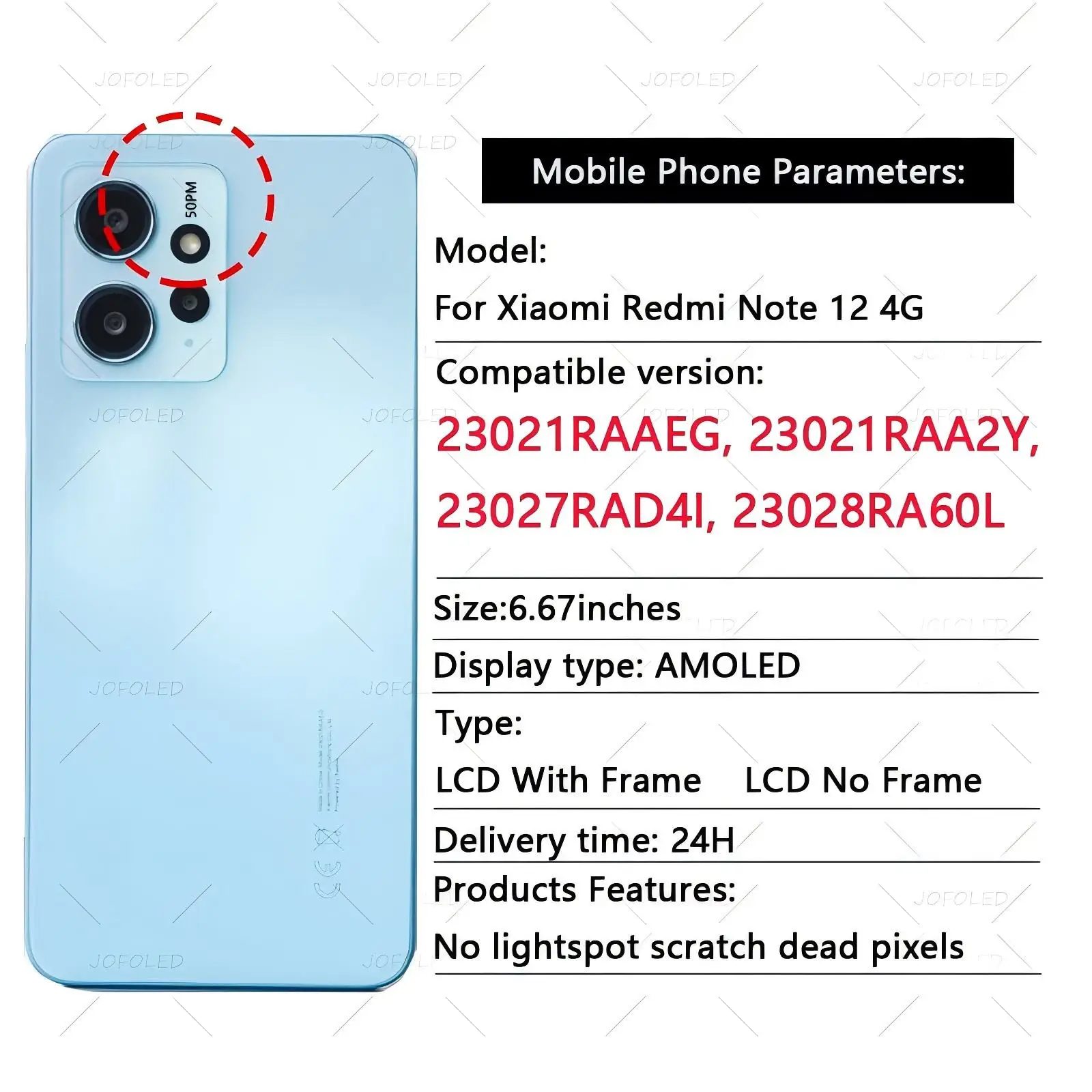 AMOLED-Display für Xiaomi Redmi Note 12 4g 5g Touchscreen-Digitizer-Panel-Baugruppe 23021RAAEG 23021RAA2Y Bildschirm-Display-Ersatz – Detail 1