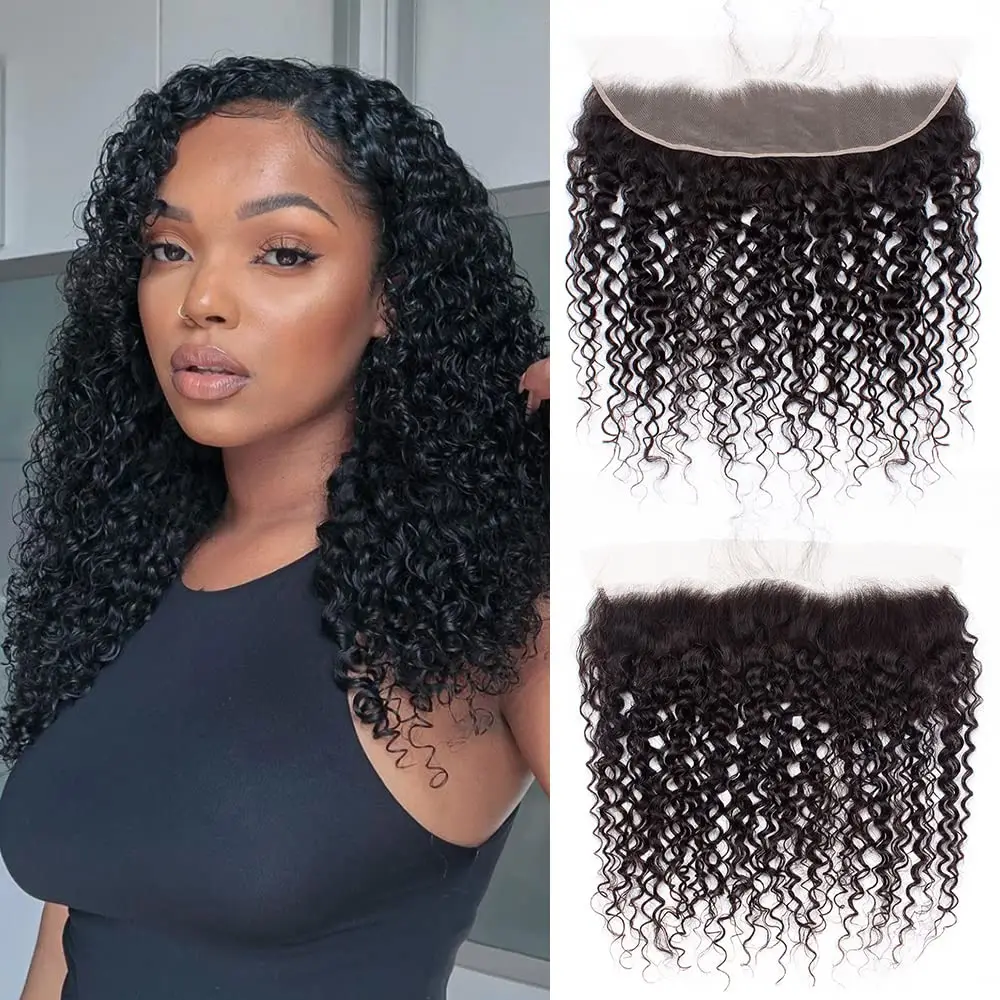 13x4 Kinky Curly Lace Frontal Pre Plucked With Baby Hair Transparent 4x4 Closure Remy Human Hair For Women