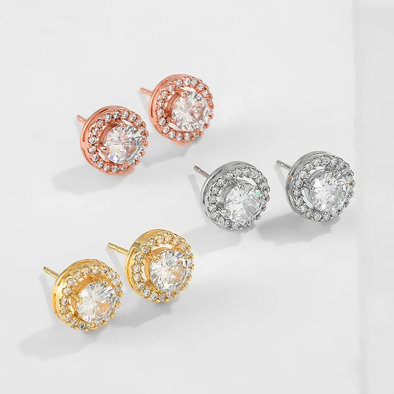 ZAKOL Fashion White Color Hearts & Arrows Stud Earrings For Women Wedding Elegant AAA Zircon Crystal Round Jewelry FSEP038