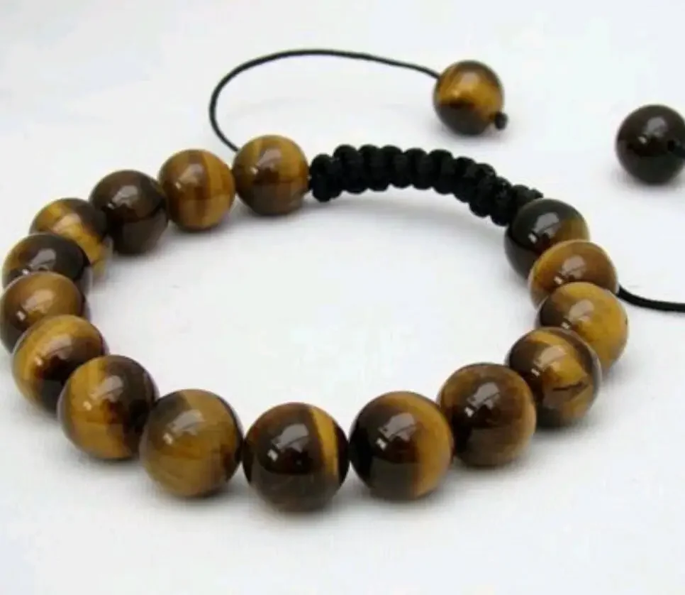 

Men's Shamballa bracelet all 10mm TIGER EYE STONE beads