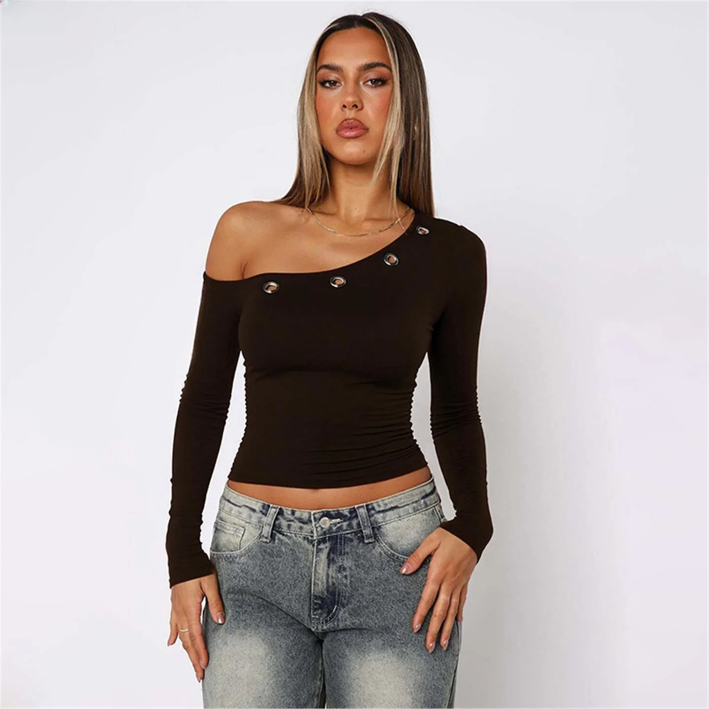 LinJ2026 Women's Holiday Shoulder-baring Neckline Top Head-over Chest Baring Polyester Outerwear Citywalk Suitable