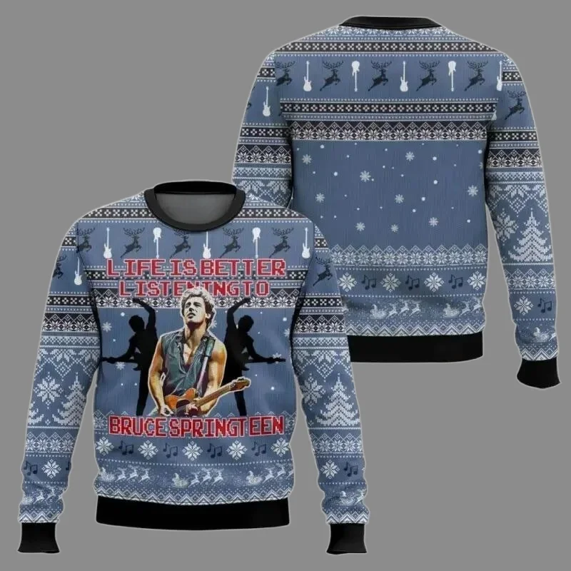 2025/26 Bruce Springsteen Cappello natalizio Chitarrista Brutto maglione natalizio American Rock Festivo girocollo Pullover Top per uomo