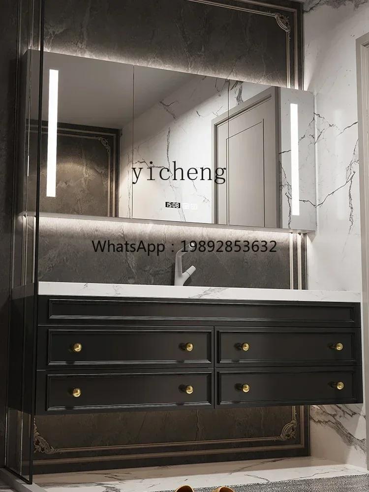 bathroom cabinet combination high-end oak paint new rock slab ceramic seamless basin washstand