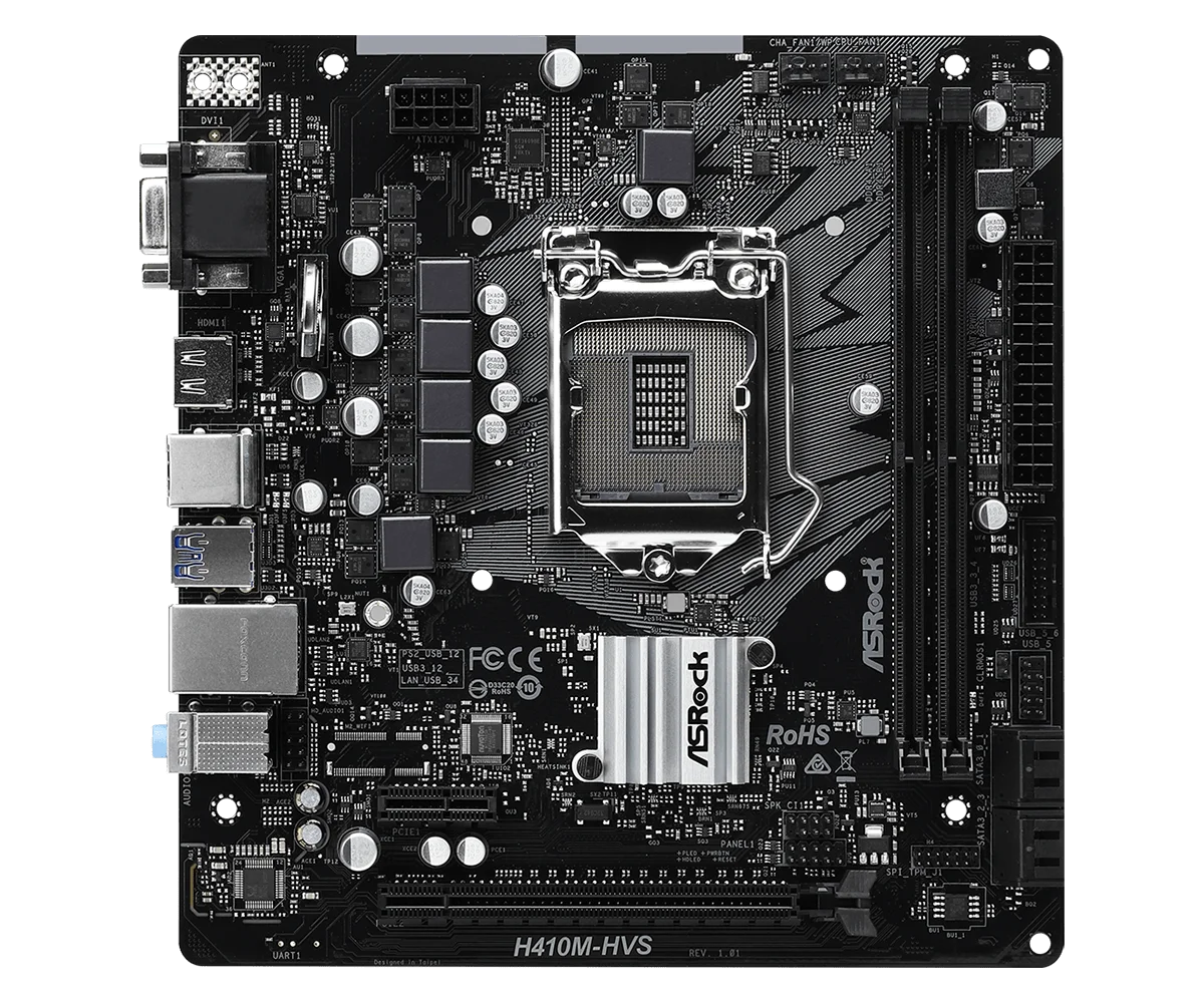 Asrock H410M-HVS เมนบอร์ด LGA 1200 Intel H410 2×DDR4 PCI-E 3.0 Micro ATX รองรับ 10th Gen Core i5-10400F i9-10900F cpu