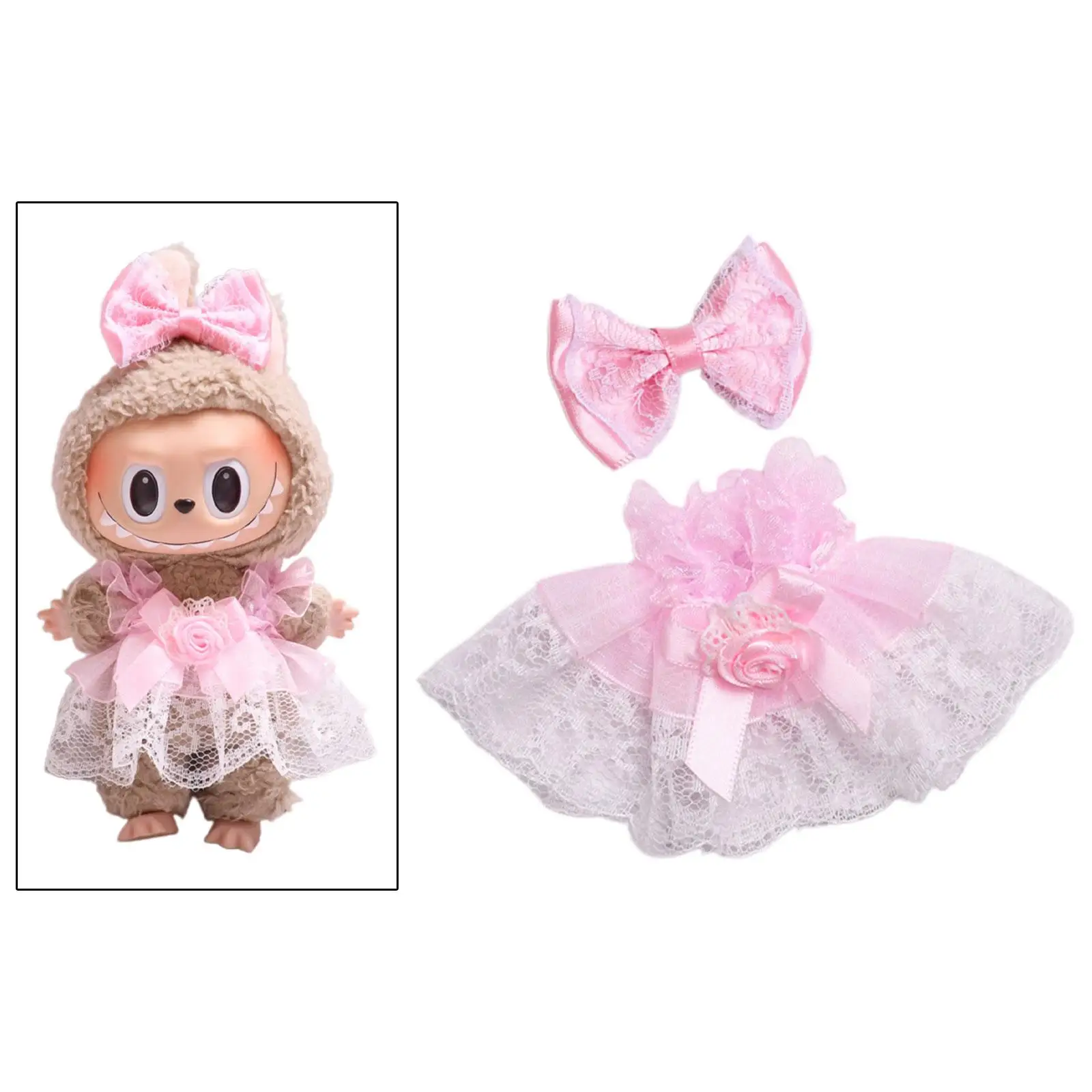 

Miniature Doll Clothes Suit Bow Headdress Skirt for 17cm Dolls Kids Accessories Dress Up Props