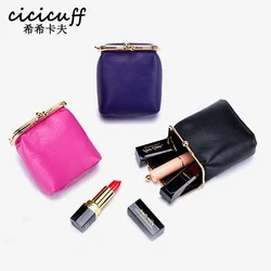 Lipstick bag ladies soft sheepskin lipstick case multifunctional mini convenient metal clip cosmetic coin makeup purse organizer