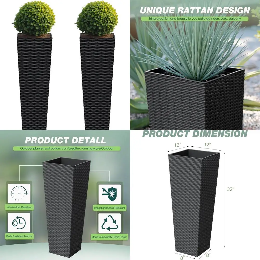 

Weather-Resistant Rattan-Design Planters Set, 32 Tall Flowerpots with Soil Pots, Durable Outdoor Plant Containers