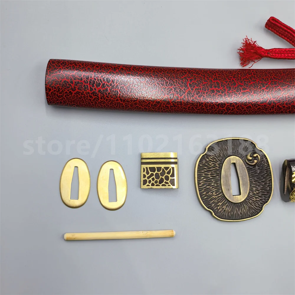 15cm Tsuka Handle Hilt Alloy Tsuba Handguard Guard Brass Habaki Seppa Hardwood Sheath For Japanese Samurai Katana Sword Fittings