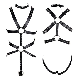 Men Black Sexy Leather Vest Bondage Lingerie Gay Harness Adjustable Body Chest Harness Full Body Bdsm Strap Belt Restraint Kit