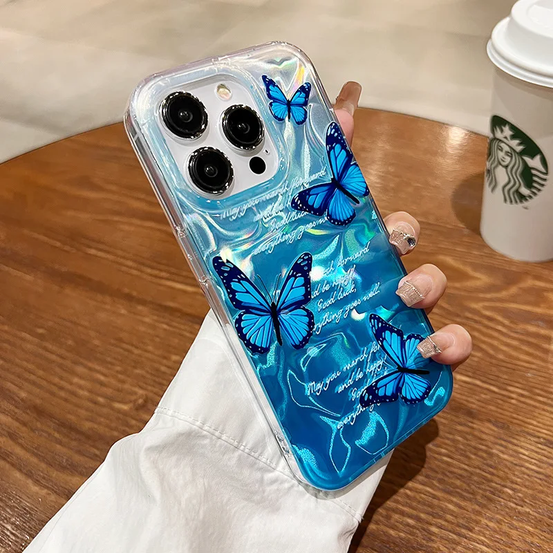 Luxuriöse Handyhülle mit Schmetterlingsmotiv in Silber-Verlauf für iPhone 16 15 14 13 12 11 Pro Max X XR 7 8 Plus mit Schmuck-Lanyard-Abdeckung – Detail 4