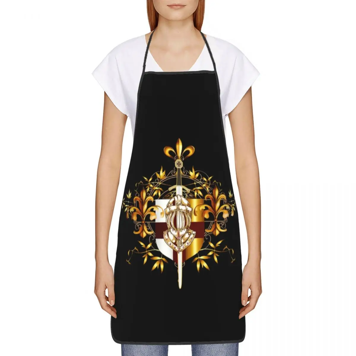 Custom Templar Knights Cross Shield Funny Apron  Adult Unisex Kitchen Chef Bib Tablier Cuisine Cooking Baking Gardening