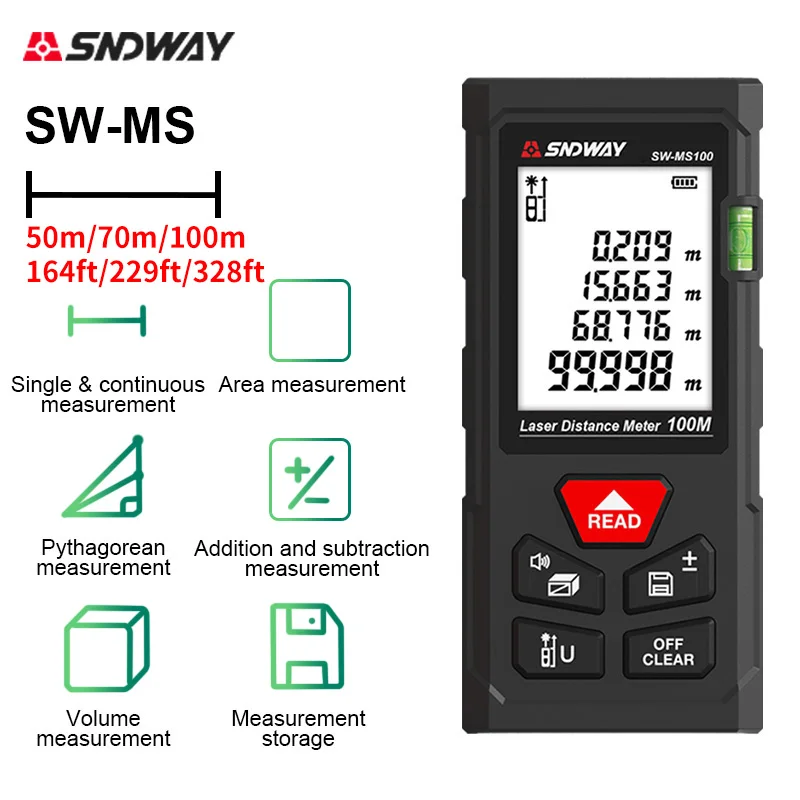 SNDWAY Laser Distance Meter 50M 70M 100M Digital Laser Rangefinder Millimeter Accuracy Self Calibration Laser Electronic Rulers