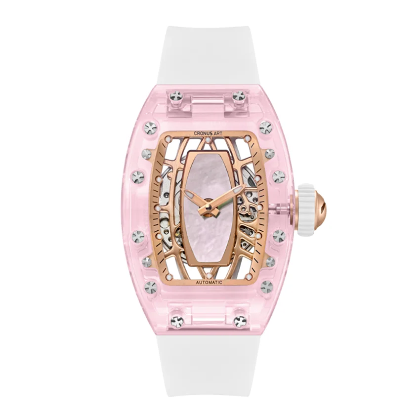 CRONUSART Women Automatic Watch 31.5mm*45.5mm Ladies Mechanical Wristwatch K9 Crystal Tonneau Case Sapphire Mirror