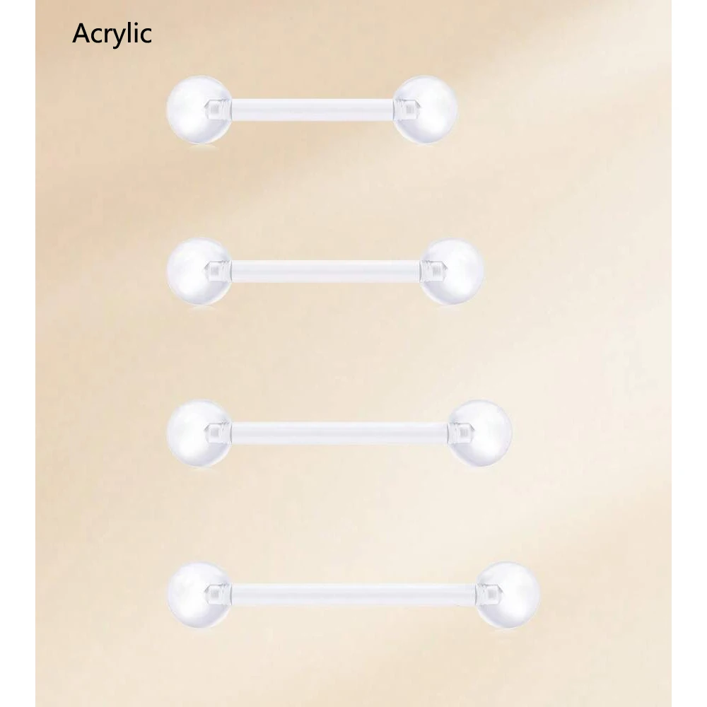 4pcs 14G Transparent Acrylic Soft Tongue Ring Suitable For Surgery And Work 12mm/14mm/16mm/18mm Titanium Bar Tongue Ring Jewelry