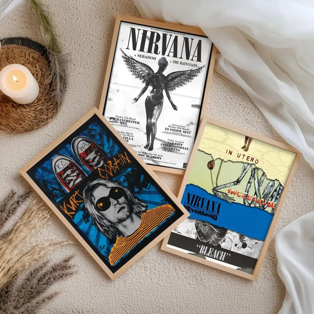 N-Nirvana Band Poster Stickers Self-Adhesive Painting Mural Decor Wall Decals for Bedroom Living Room Home HD Gift