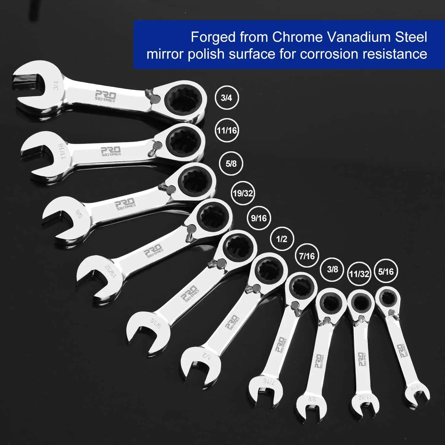 Stubby Reversible Ratcheting ชุดประแจมือ10ชิ้น5/16 "To 3/4" S.A.E 72-กล่องใส่ฟันปลอม End และเปิดประแจ PROSTORMER