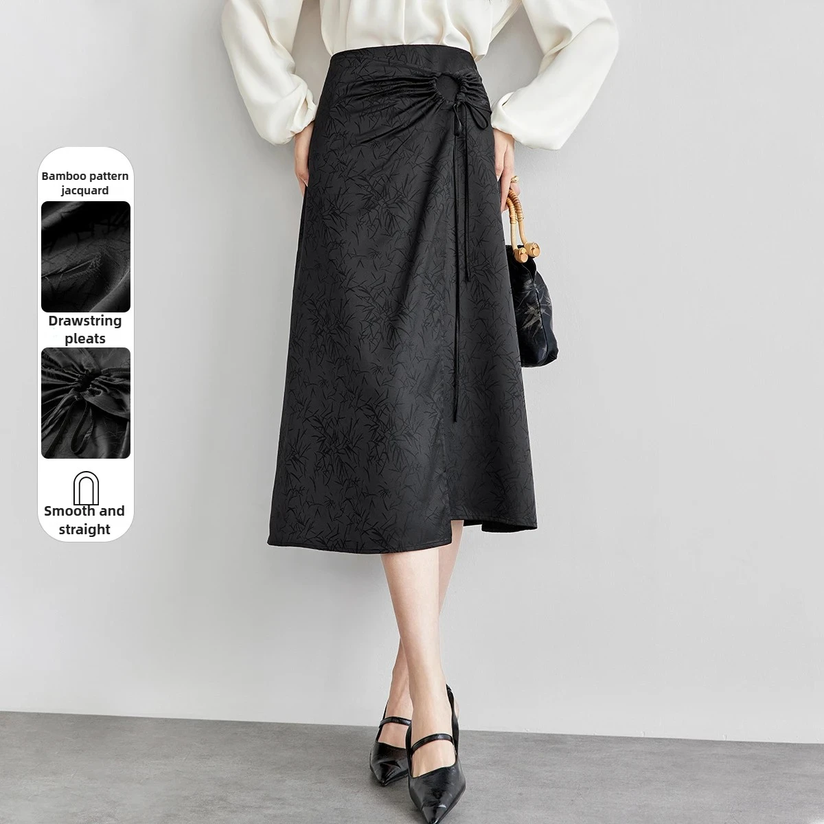 

SENTUBILA женская юбка в китайском стиле, осень 2022, дизайн на шнурке, жаккардовая юбка средней длины с разрезом по подолу и высокой талией 151Q57472