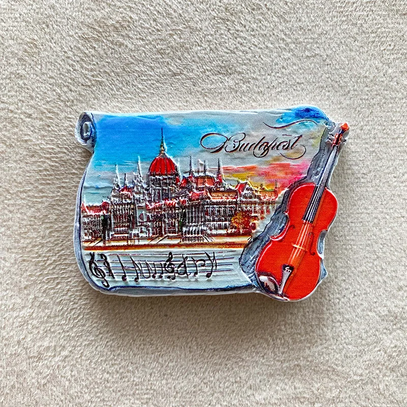 

Budapest 3D Resin Fridge Magnet - Featuring Hungarian Parliament & Violin, Decorative Home/Room Decor