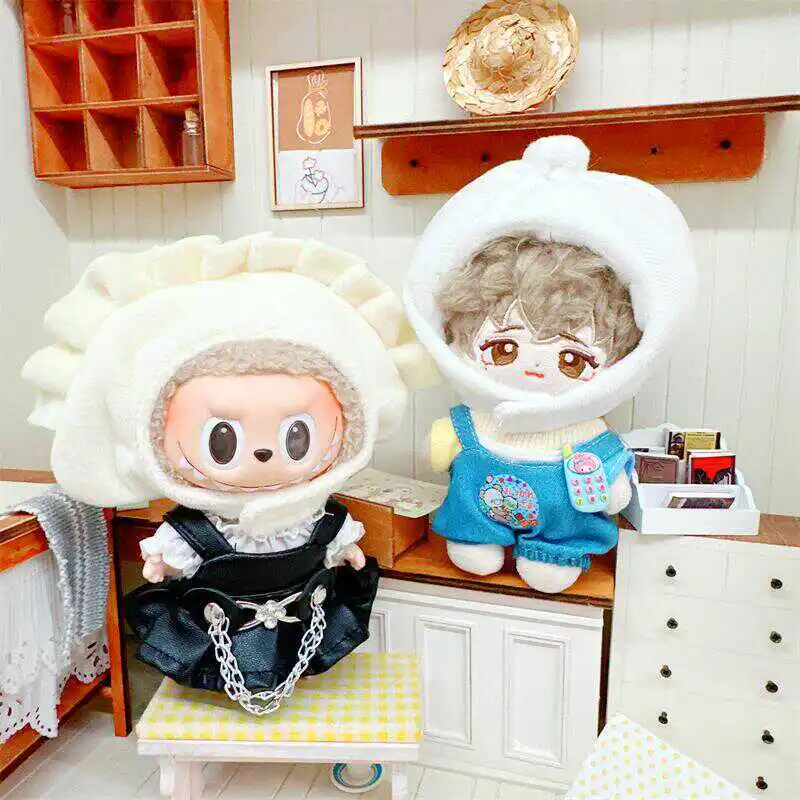 10cm Kawaii Doll Clothes Cute Baozi Dumpling Headcover Hat White Shirt Idol Doll Set Dress Up DIY Outfit Changing Dressing Game