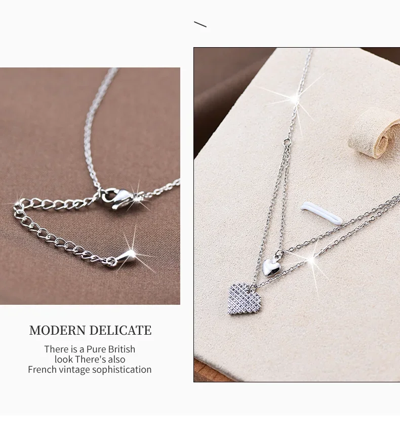 

New retro titanium steel heart-shaped necklace, double-layer heart-shaped collarbone chain, double-heart pendant accessory